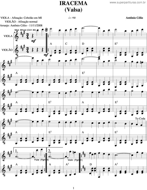 Partitura da música Iracema v.4