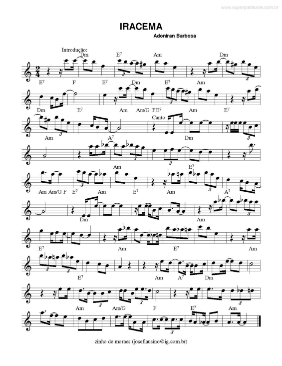 Partitura da música Iracema