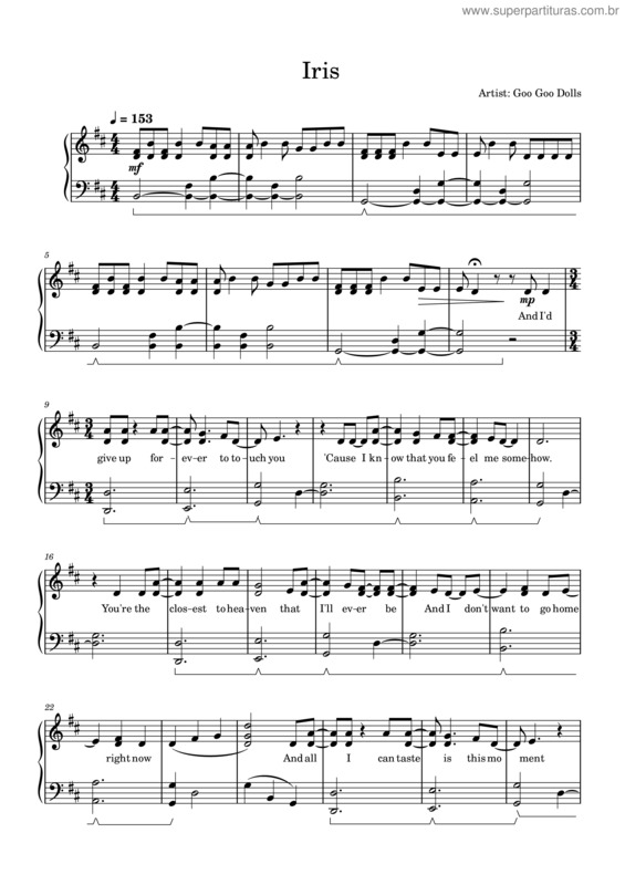 Partitura da música Iris – Goo Goo Dolls