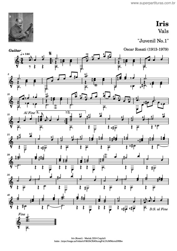 Partitura da música Iris – Oscar Rosati