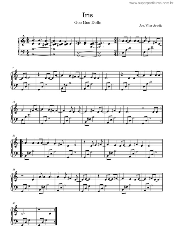 Partitura da música Iris – The Goo Goo Dolls Iris