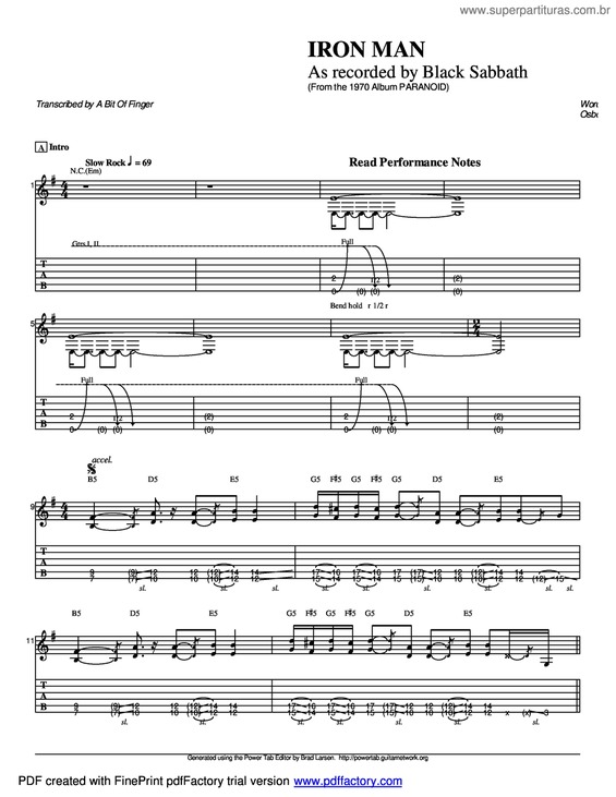 Partitura da música Iron Man