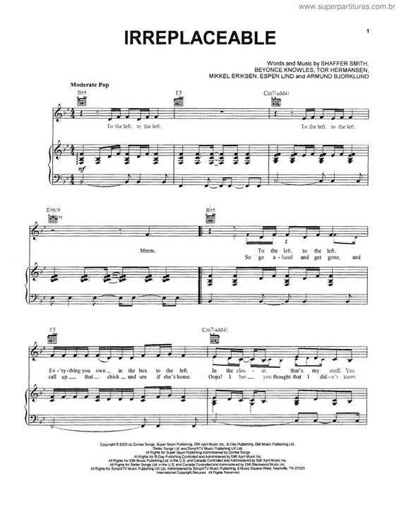 Partitura da música Irreplaceable v.2