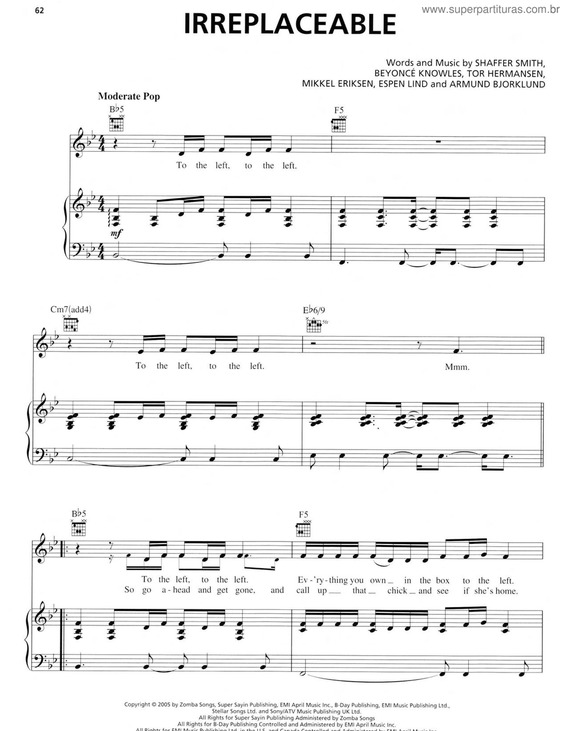 Partitura da música Irreplaceable