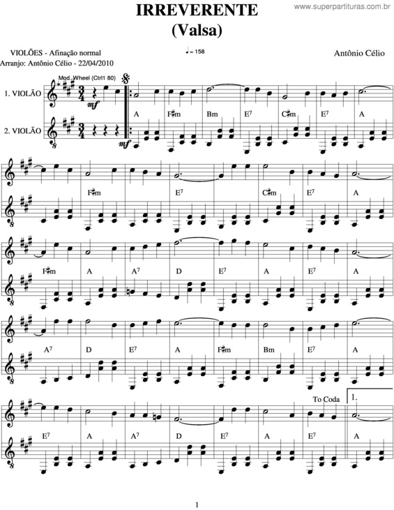 Partitura da música Irreverente