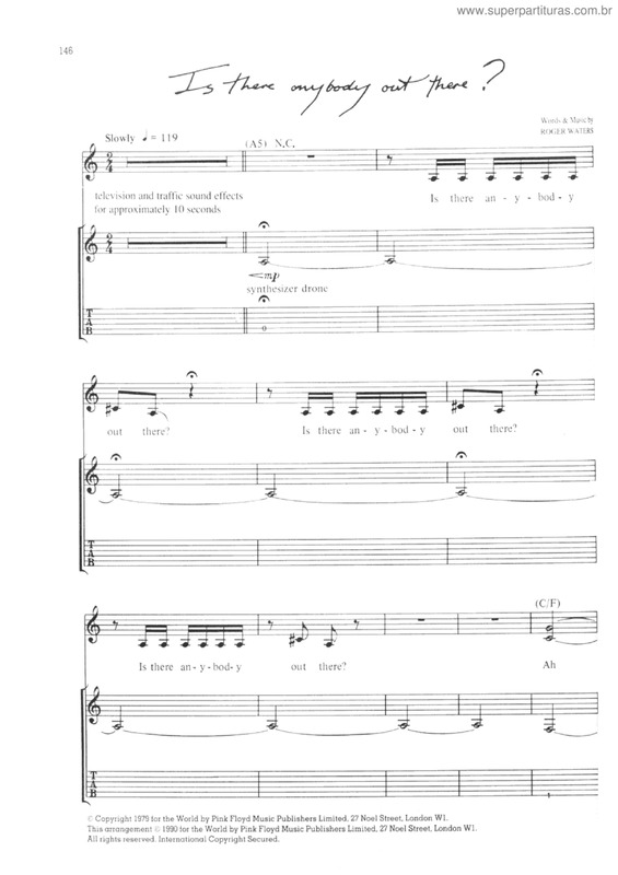 Partitura da música Is There Anybody Out There?
