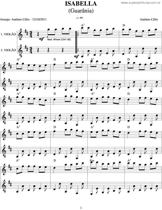 Partitura da música Isabella v.2