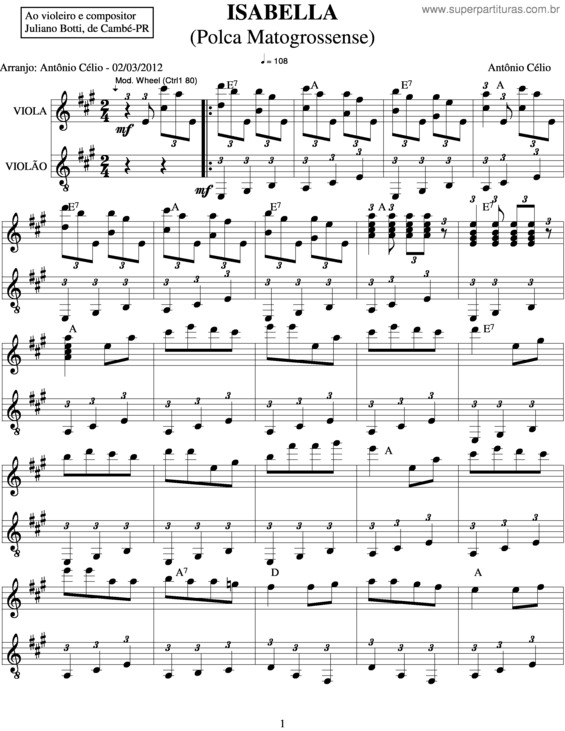 Partitura da música Isabella v.3