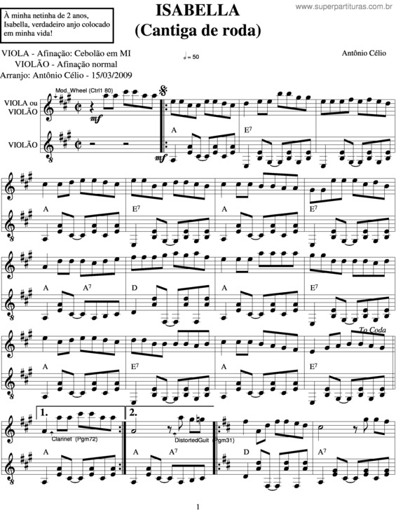 Partitura da música Isabella