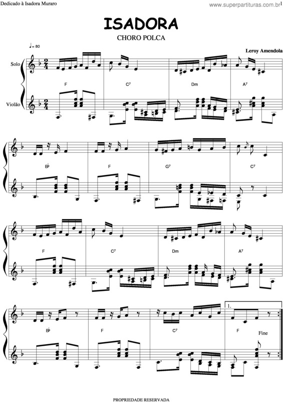 Partitura da música Isadora v.2