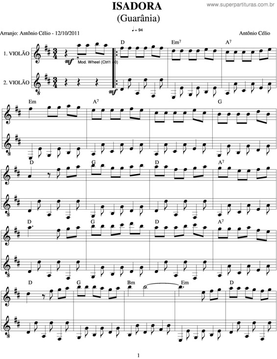 Partitura da música Isadora v.5