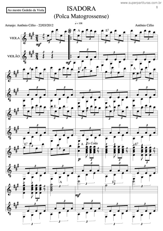 Partitura da música Isadora v.6