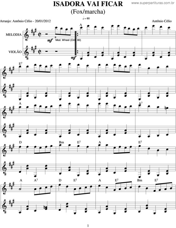 Partitura da música Isadora Vai Ficar