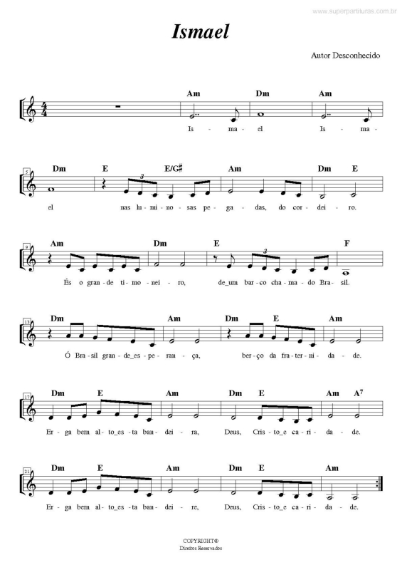 Partitura da música Ismael