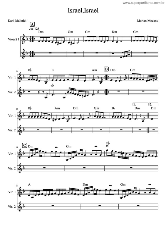 Partitura da música Israel,Israel