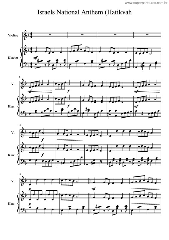 Partitura da música Israeli National Anthem