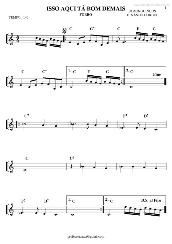 Partitura da música Isso Aqui tá Bom Demais