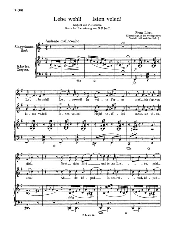 Partitura da música Isten Veled S.299