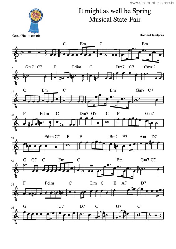 Partitura da música It Might As Well Be Spring Musical State Fair