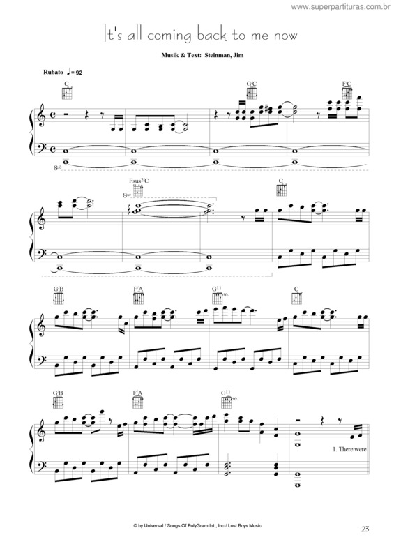 Partitura da música It`s All Coming Back To Me Now v.6