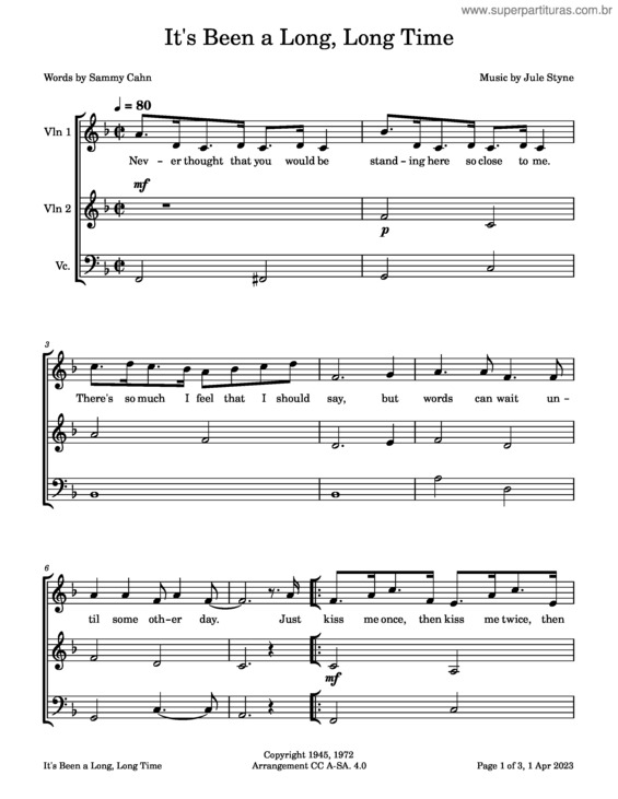 Partitura da música It`S Been A Long, Long Time –– Jule Styne
