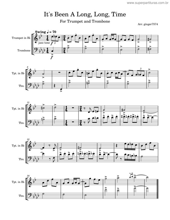 Partitura da música It`S Been A Long, Long Time – Harry James It`S Been A Long, Long Time – Trumpet & Trombone Duet