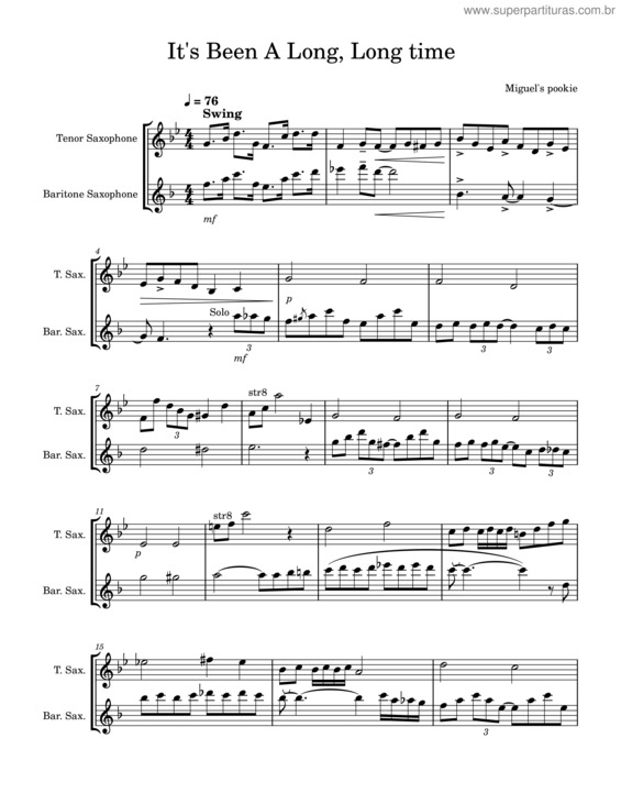 Partitura da música It`S Been A Long, Long Time – Harry James It`S Been A Long, Long Time Duet For Bari & Tenor Sax