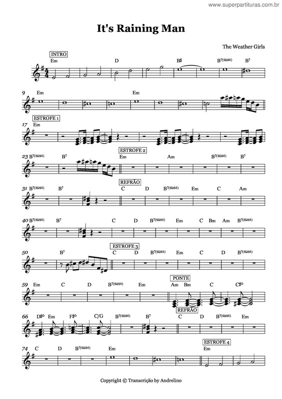 Partitura da música It`s raining man