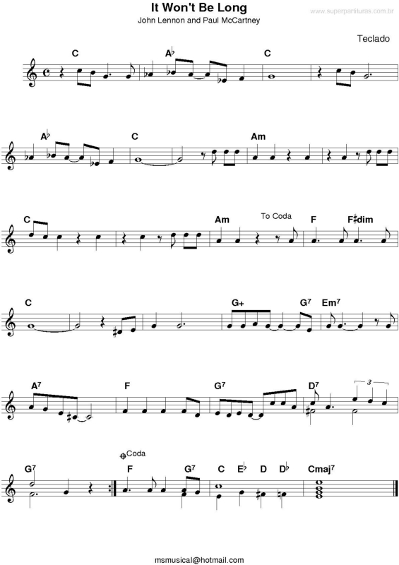 Partitura da música It Won`t Be Long v.2