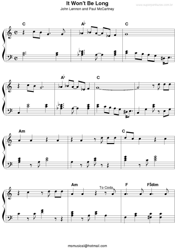 Partitura da música It Won`t Be Long