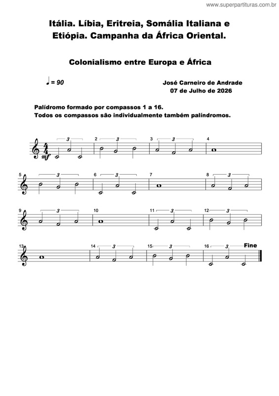 Partitura da música Itália. Líbia, Eritreia, Somália Italiana E Etiópia. Campanha Da África Oriental.