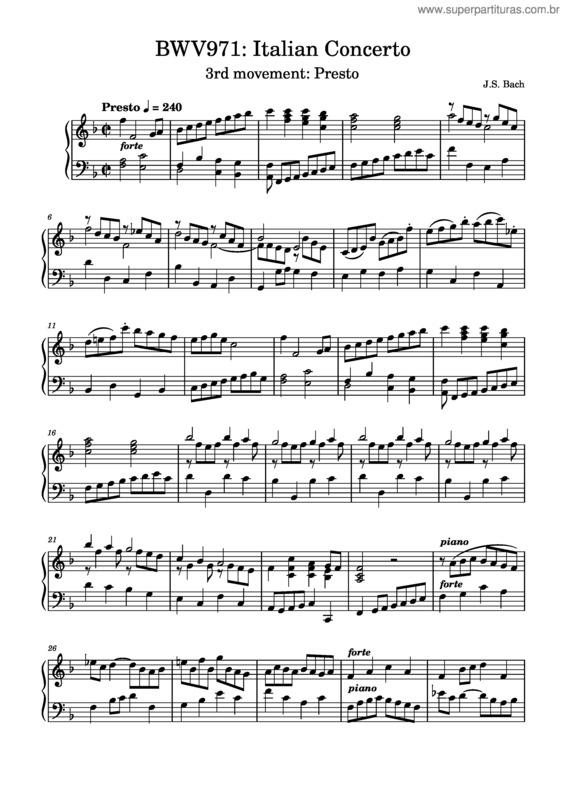 Partitura da música Italian Concerto Bwv 971 Iii. Presto – Johann Sebastian Bach Italian Concerto, 3Rd Movement