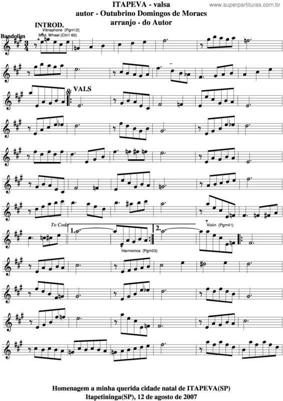 Partitura da música Itapeva v.4