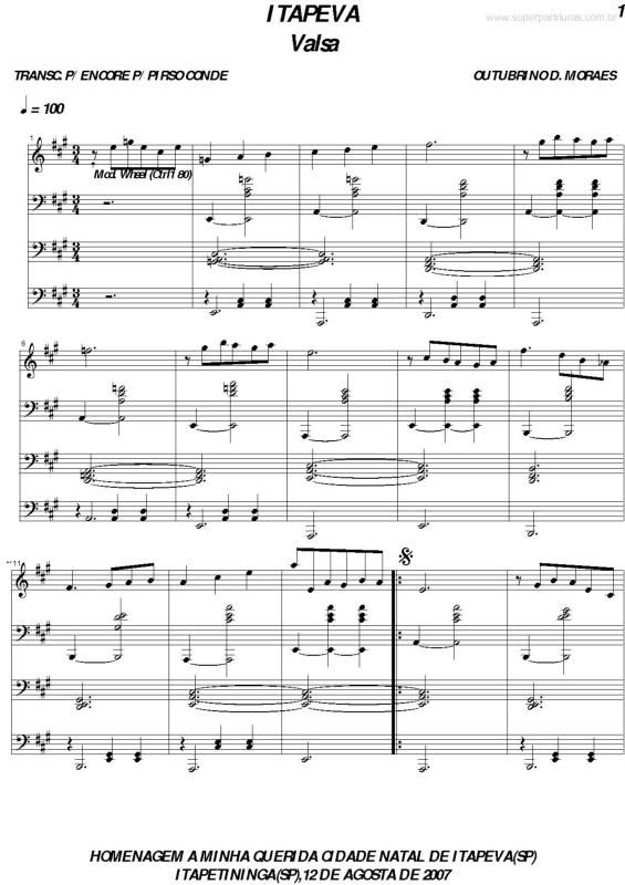 Partitura da música Itapeva