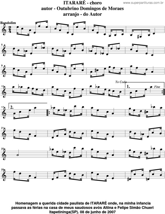 Partitura da música Itararé v.4