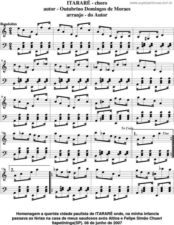 Partitura da música Itararé v.5