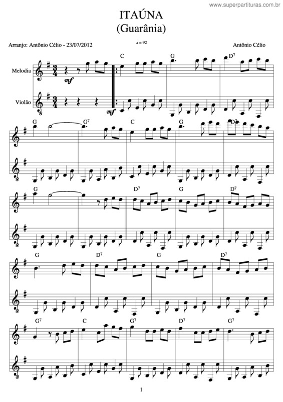Partitura da música Itaúna v.2