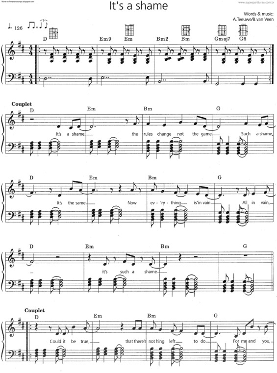 Partitura da música Its a Shame v.2