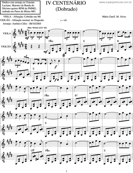 Partitura da música Iv Centenário