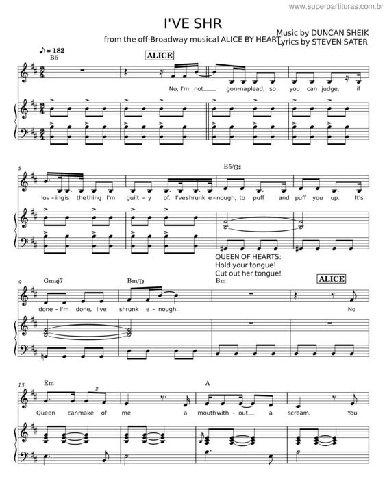 Partitura da música I’Ve Shrunk Enough – Duncan Sheik