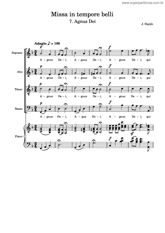 Partitura da música J. Haydn, Missa In Tempore Belli – Agnus Dei