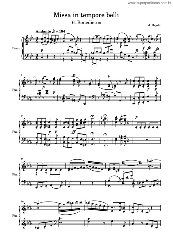 Partitura da música J. Haydn, Missa In Tempore Belli – Benedictus