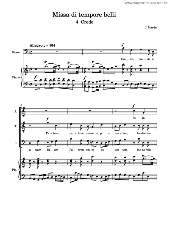 Partitura da música J. Haydn, Missa In Tempore Belli – Credo
