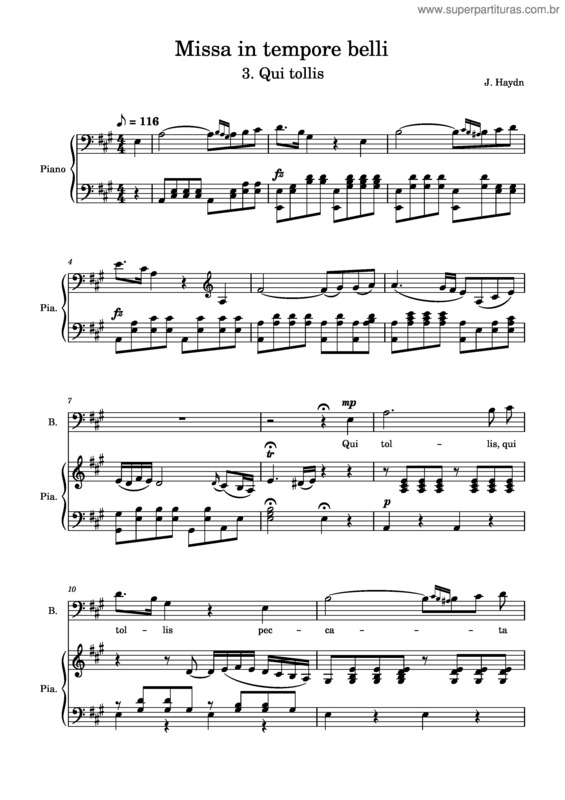 Partitura da música J. Haydn, Missa In Tempore Belli – Qui Tollis