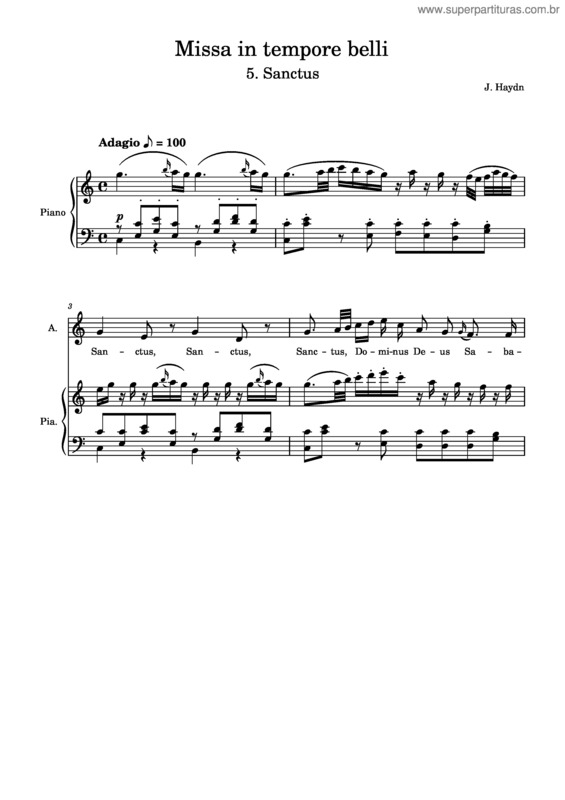 Partitura da música J. Haydn, Missa In Tempore Belli – Sanctus