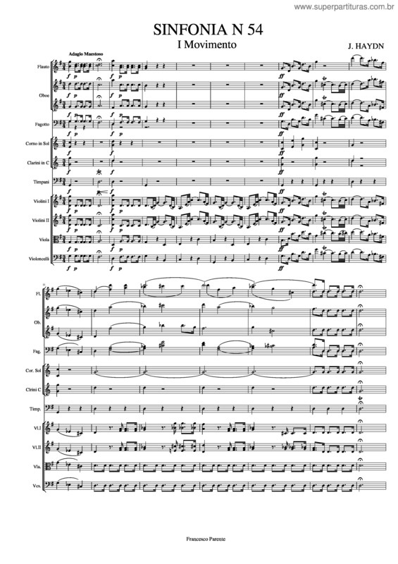 Partitura da música J. Haydn Sinfonia N 54 I Movimento