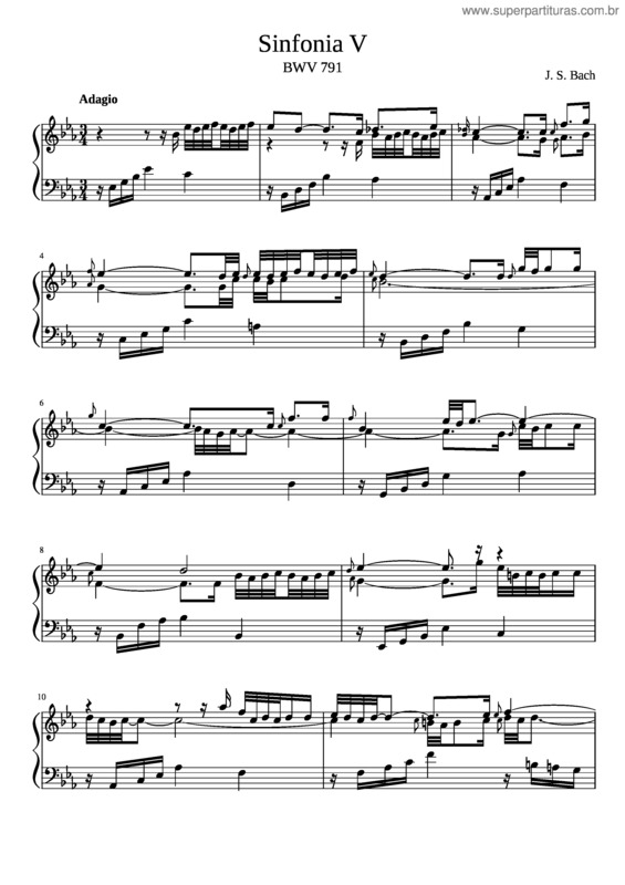 Partitura da música J. S. Bach – Bwv 791 Sinfonia V