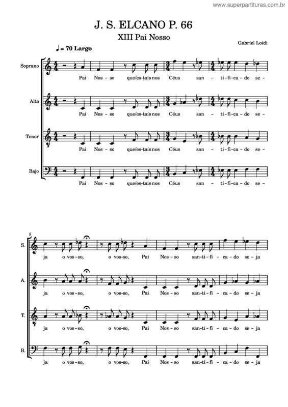 Partitura da música J. S. Elcano P. 66 Xiii Pai Nosso