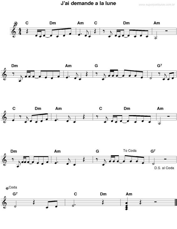 Partitura da música J`ai Demande a la Lune