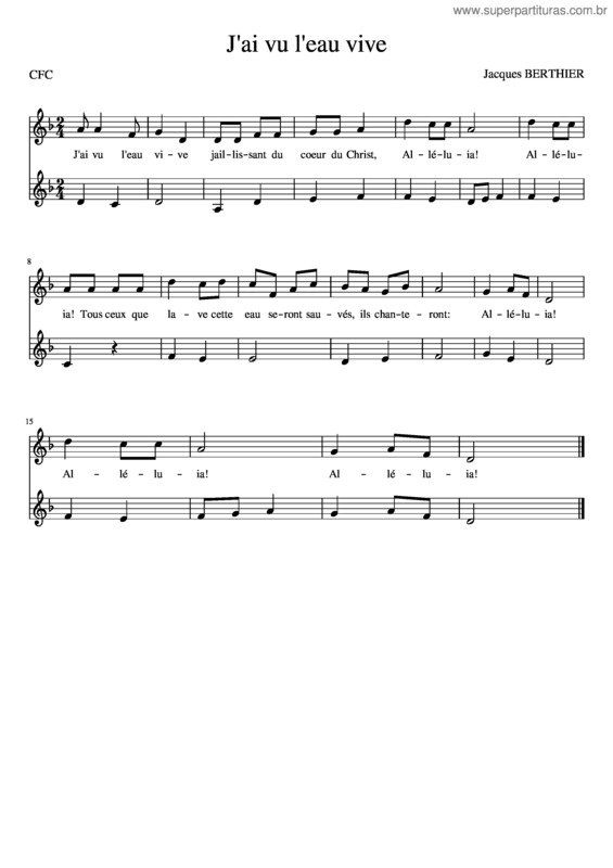 Partitura da música J`Ai Vu L`Eau Vive v.2
